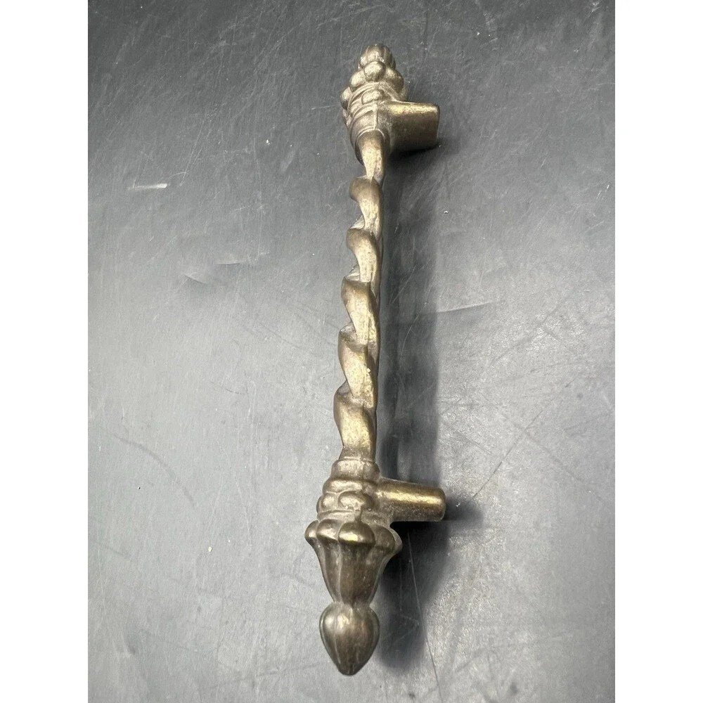 Vintage N3391 Brass Drawer Pull 4” Centers 7” Ornate Twisted Dresser Handle